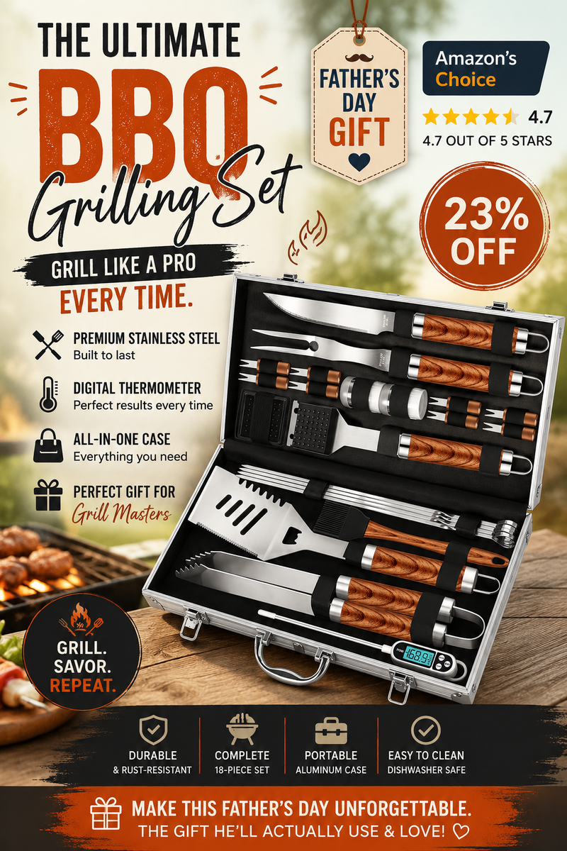 BBQ Grill Tool Set for Dad | Father's Day Gift for Backyard Grill Masters