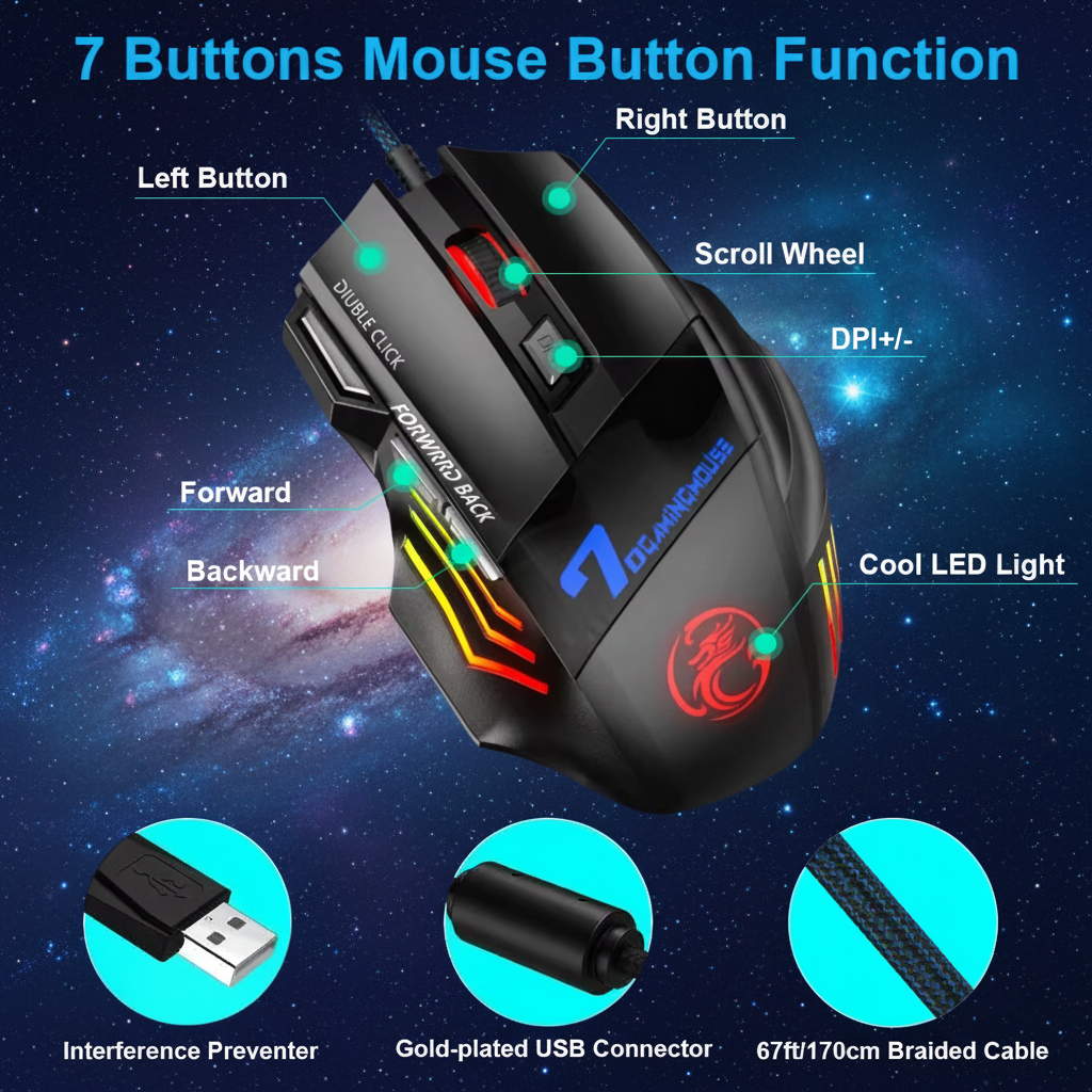 Silent & Sound Versions - RGB Wired Gaming Mouse