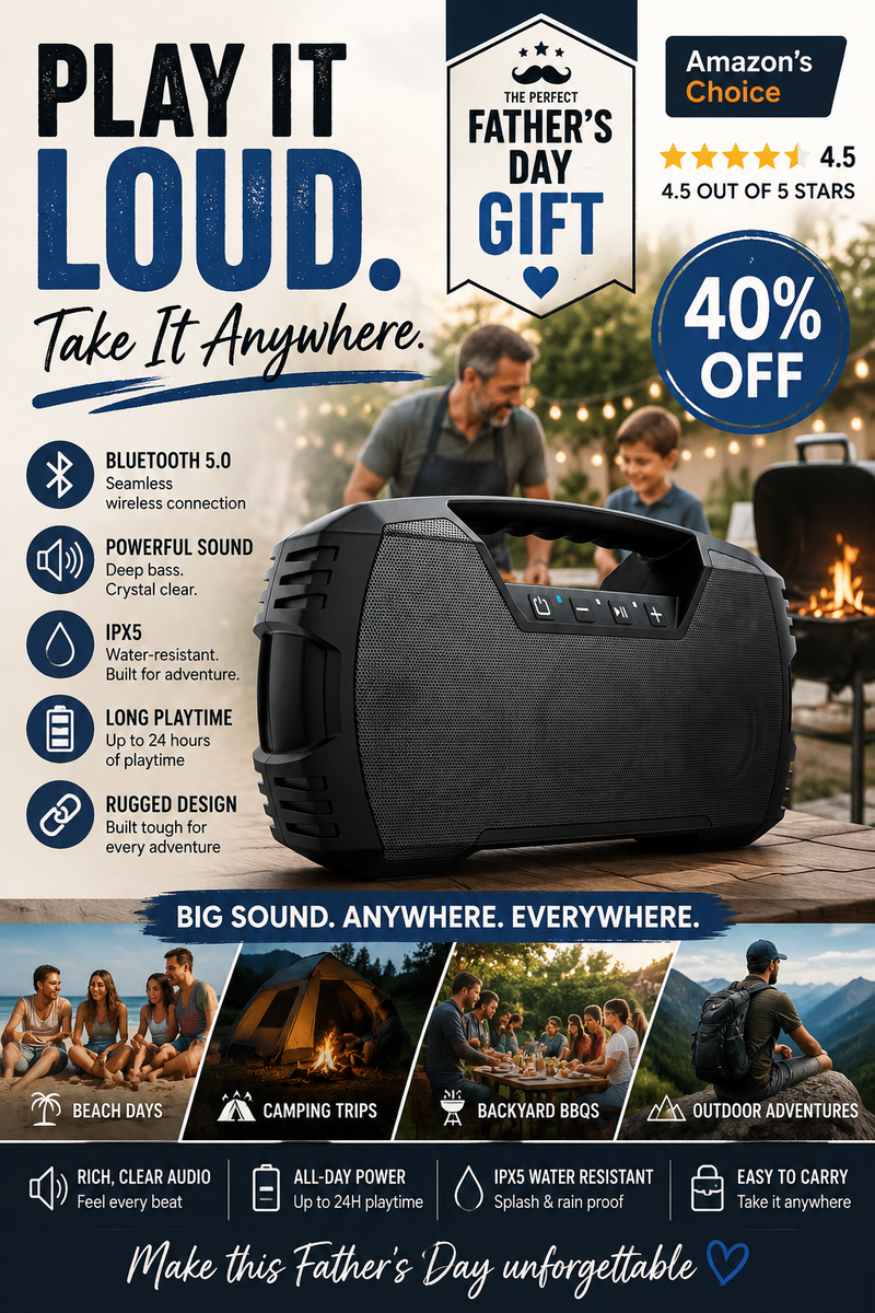 Portable Bluetooth Speaker for Outdoor Adventures | Father's Day Gift Idea