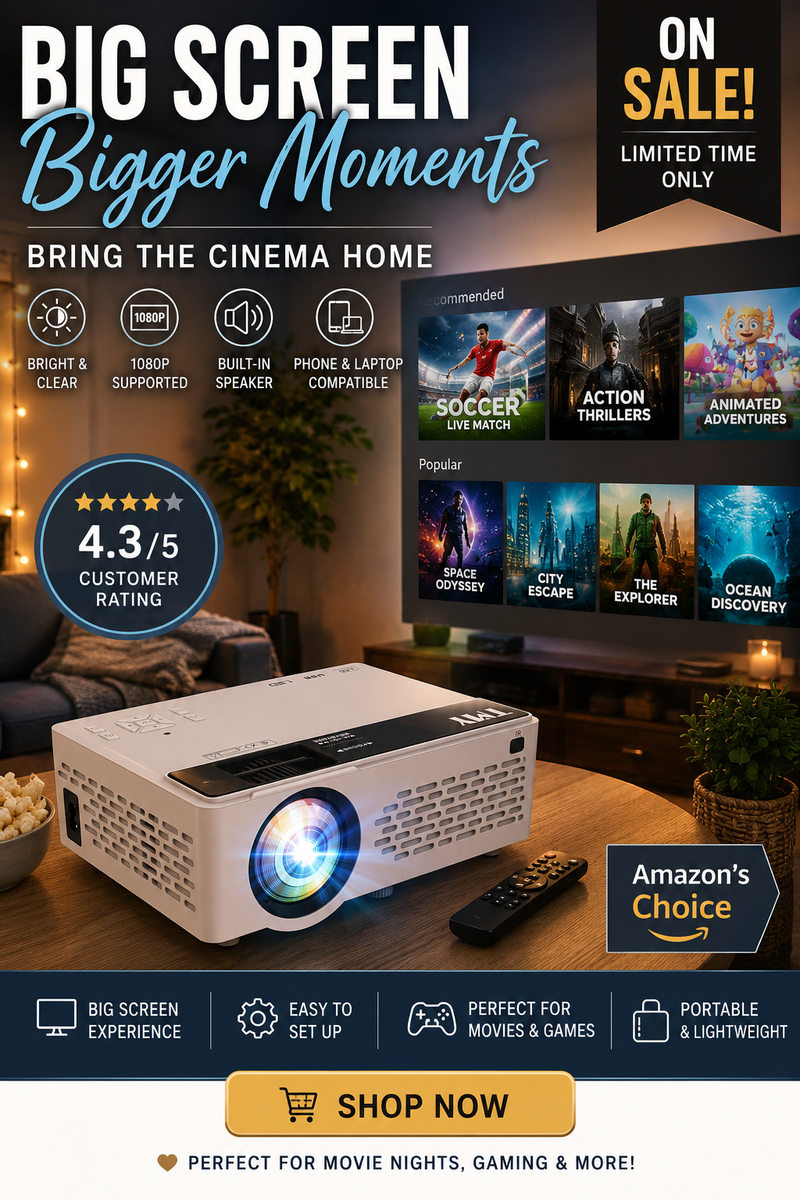 Mini Projector for Movie Nights, Gaming & Backyard Cinema Fun