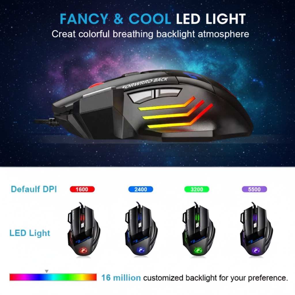 Silent & Sound Versions - RGB Wired Gaming Mouse