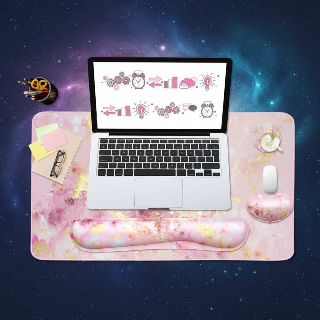 Pink Gold Marble - Desk Pad Set